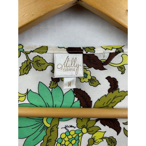 Milly Cabana Y2K Resort Tunic Dress Signed Mod Floral Print Gold Tassel Detail M - Picture 5 of 11